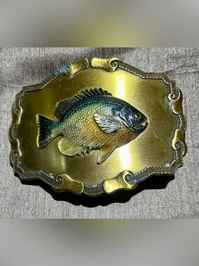 Vintage Brass Fish Belt Buckle by Raintree of Perch Fish 1977-78